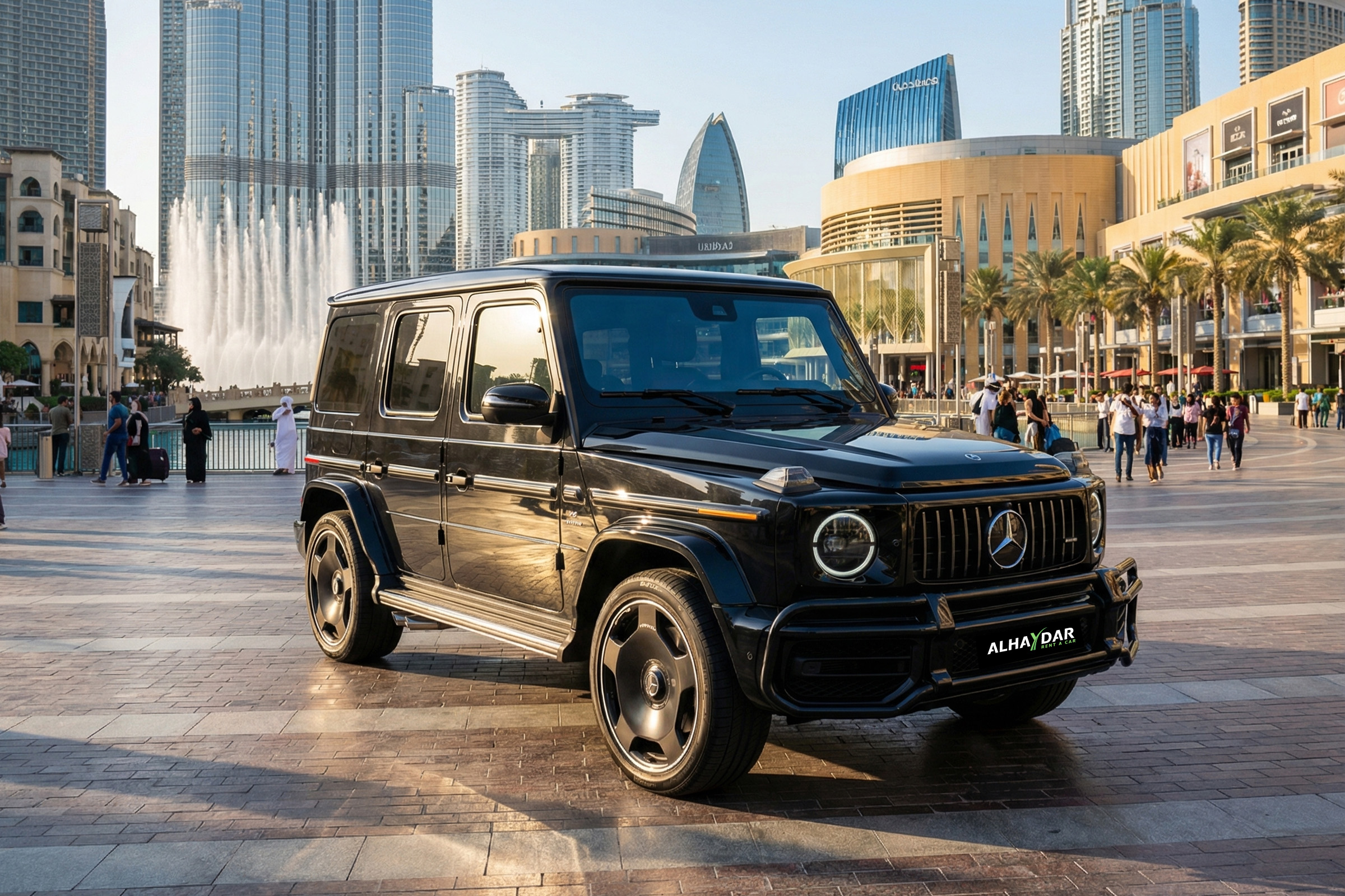 Photo of a G-Class car in front of a commercial area